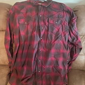 Casual Red Plaid Button-Down Shirt
